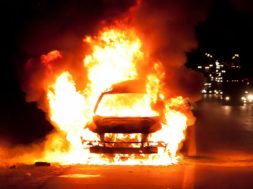 car-fire-road