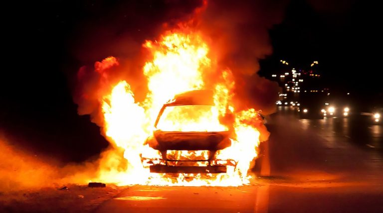 car-fire-road