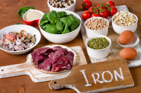 Foods high in Iron, including eggs, nuts, spinach, beans, seafoo