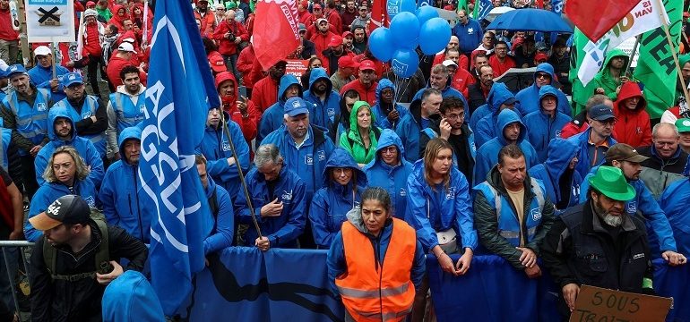 Demonstration in support of Audi workers after Volkswagen warned it may close the Brussels site of its luxury brand Audi